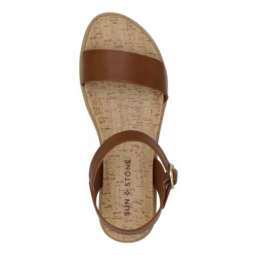 SUN STONE Womens Brown Strappy Mattie Round Toe Wedge Slingback Sandal 5 M